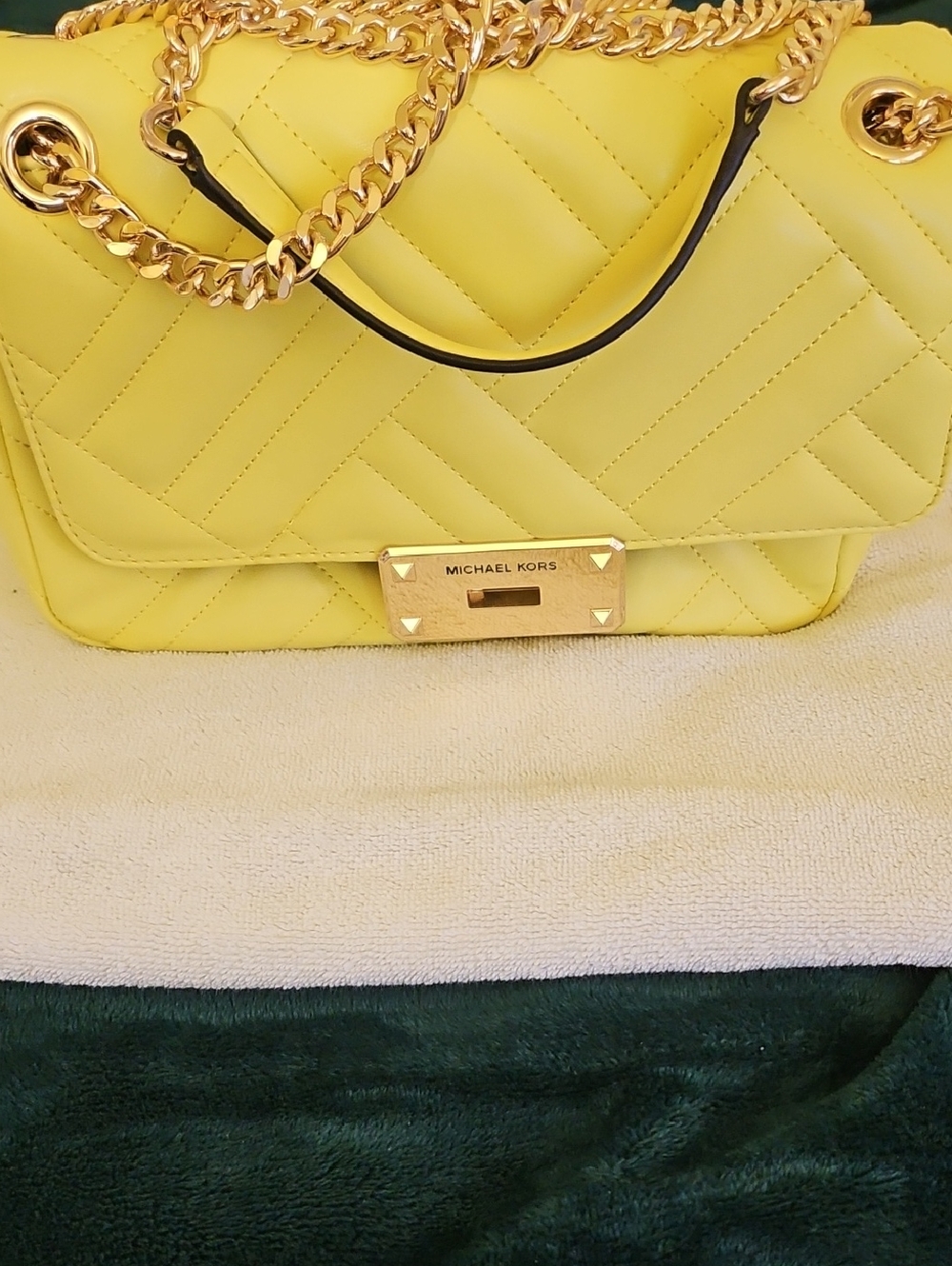 Michael Kors Yellow Quilted Shoulder Bag with Gold Chain